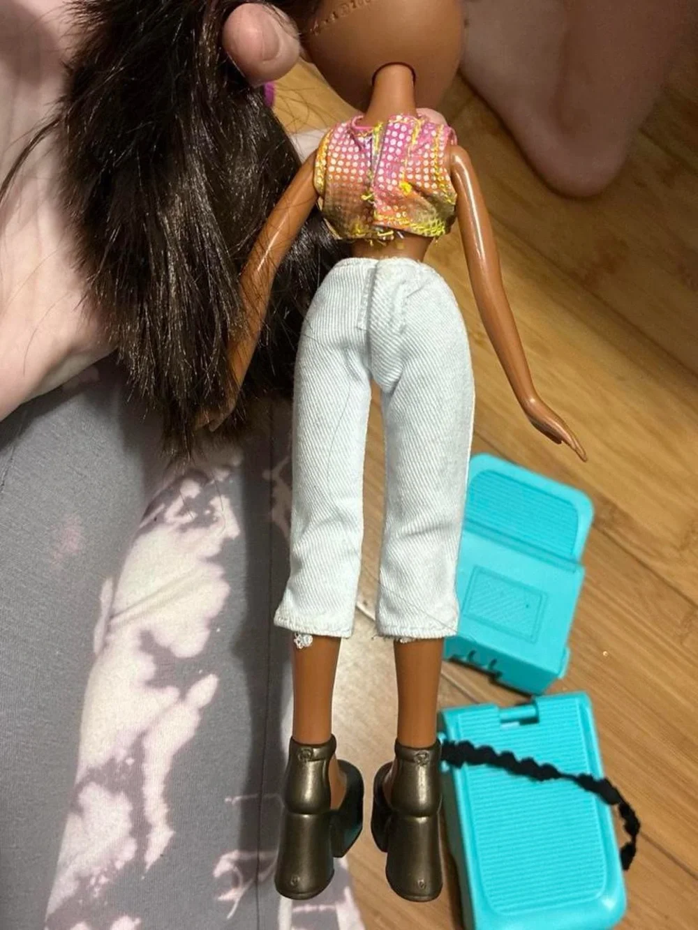 Fashion Doll Pink Crop Top with Light Blue Capris